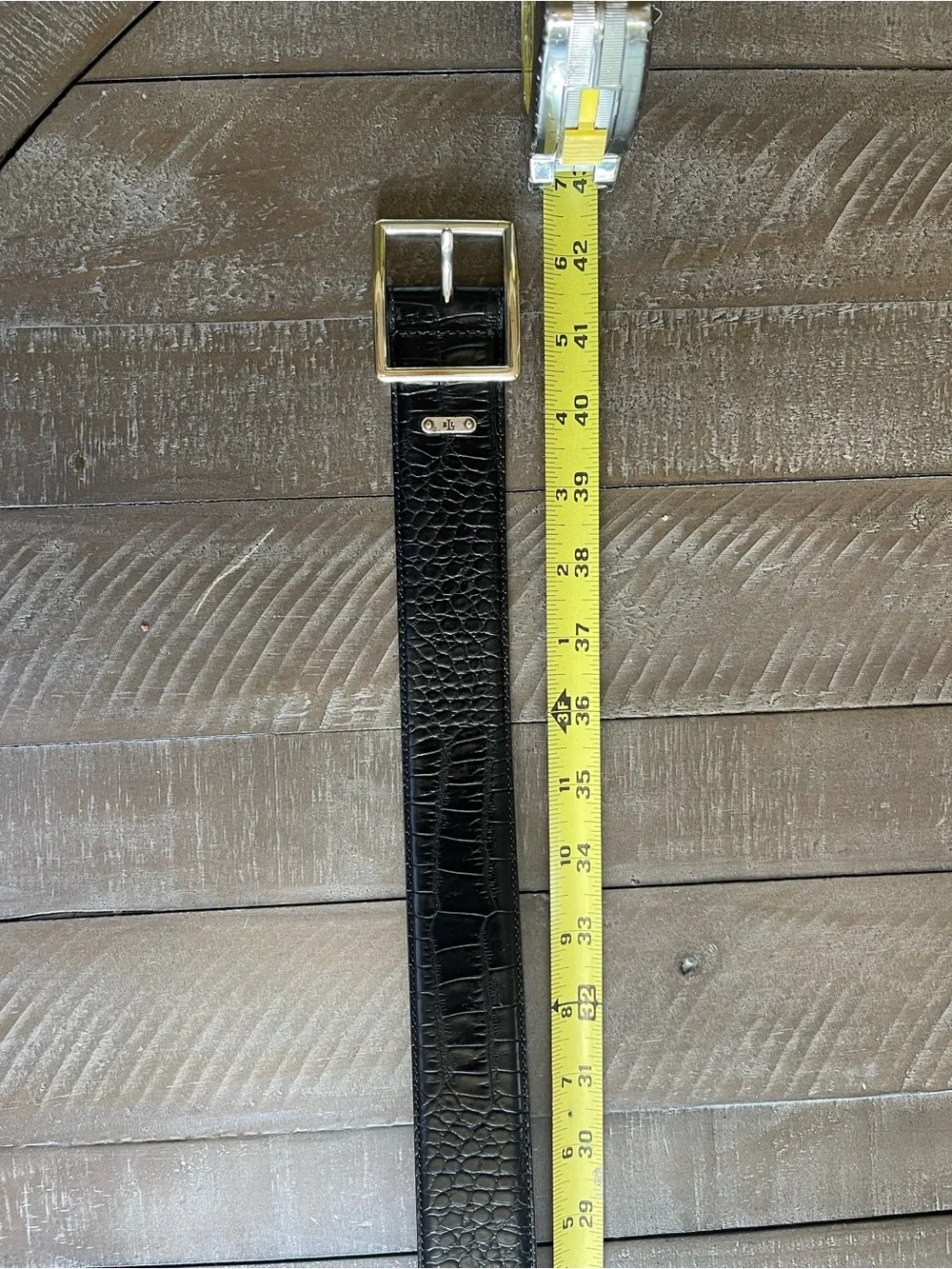Vintage Lauren Ralph Lauren Black Croc-Embossed Leather Belt with SilverBuckle